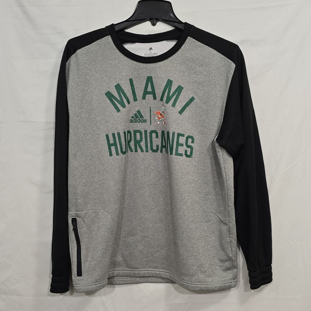 adidas AEROREADY Mens XL Miami Hurricanes Crew Neck Long Sleeve Pullover Pocket